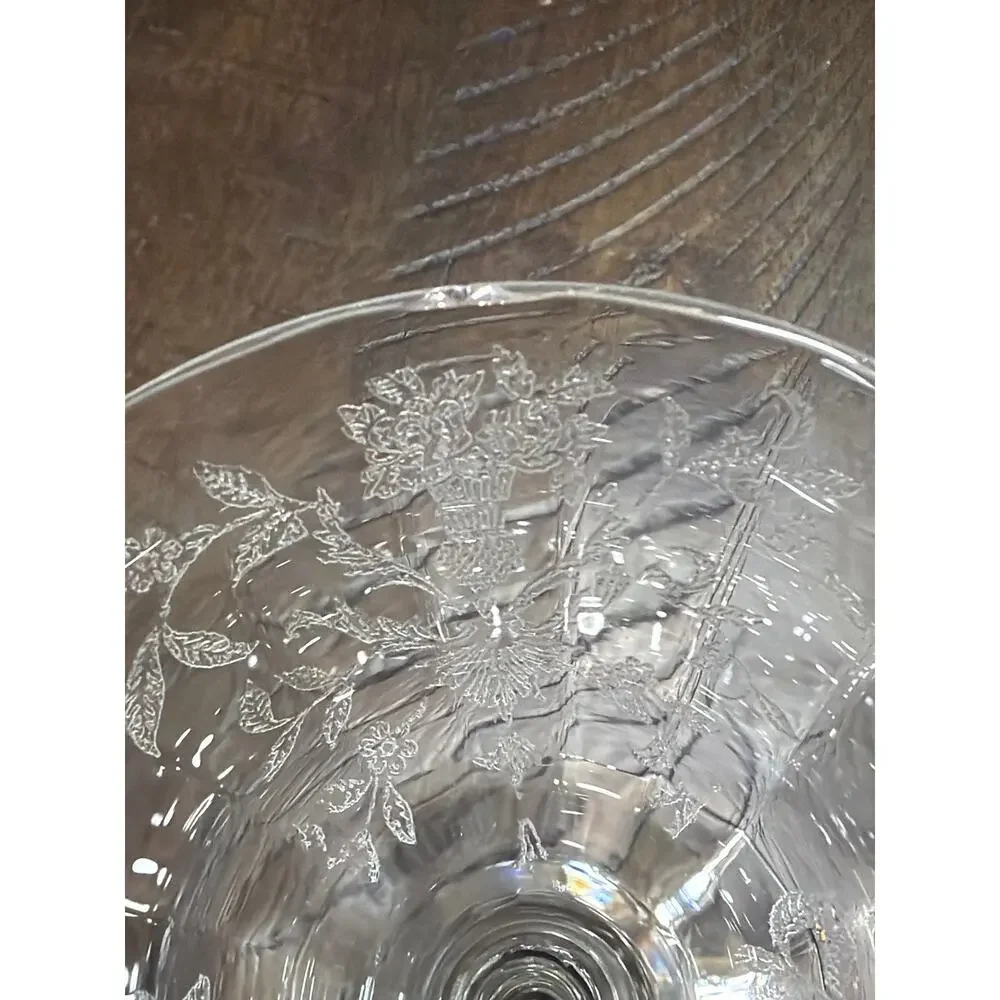 Vintage Etched Champagne Coupe Glasses Set of 7 Floral Wheat Stemware 5.75